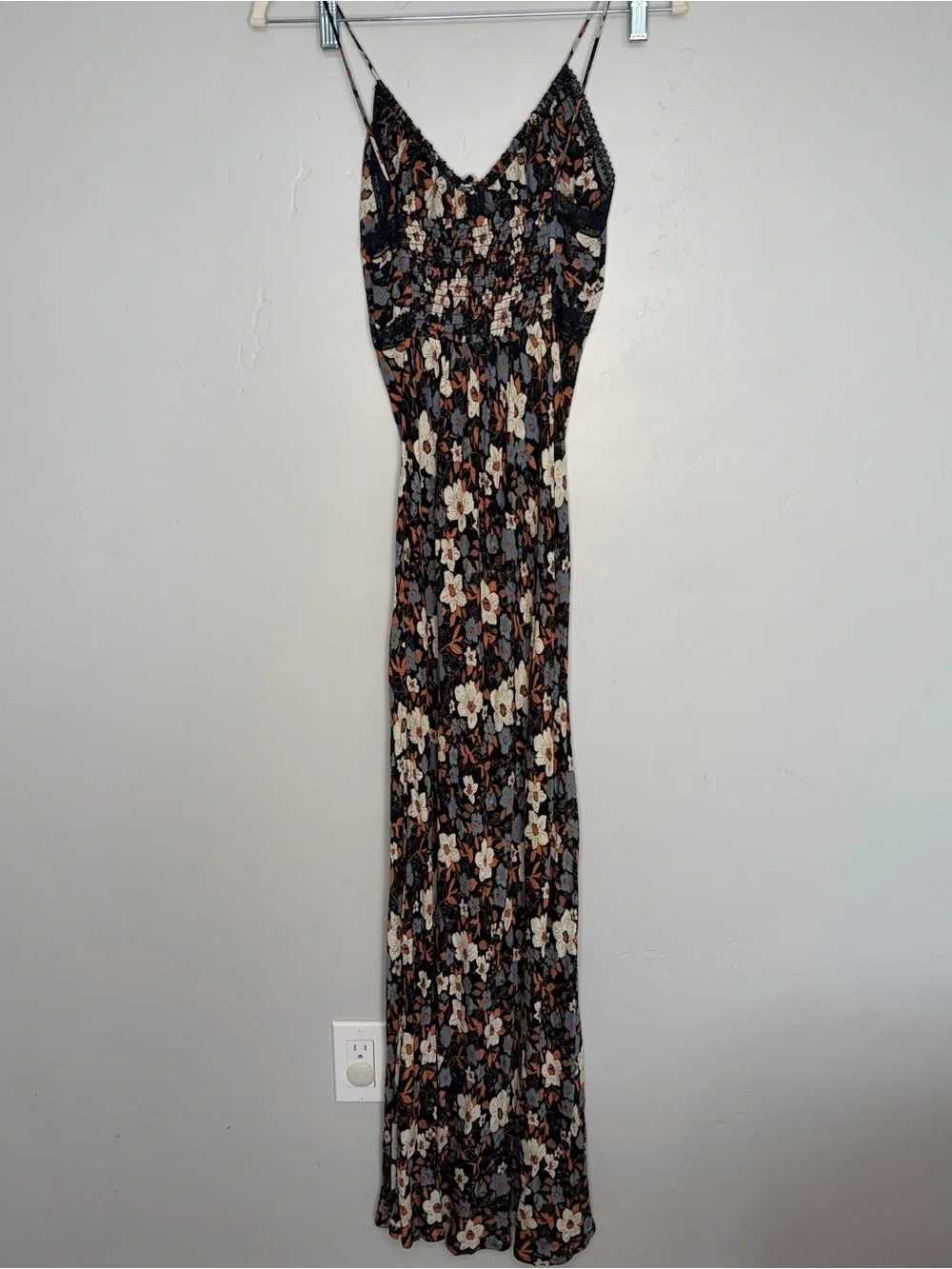 Free People All I Wanted Slip Maxi Dress Ditsy Floral Print XS Natural Boho